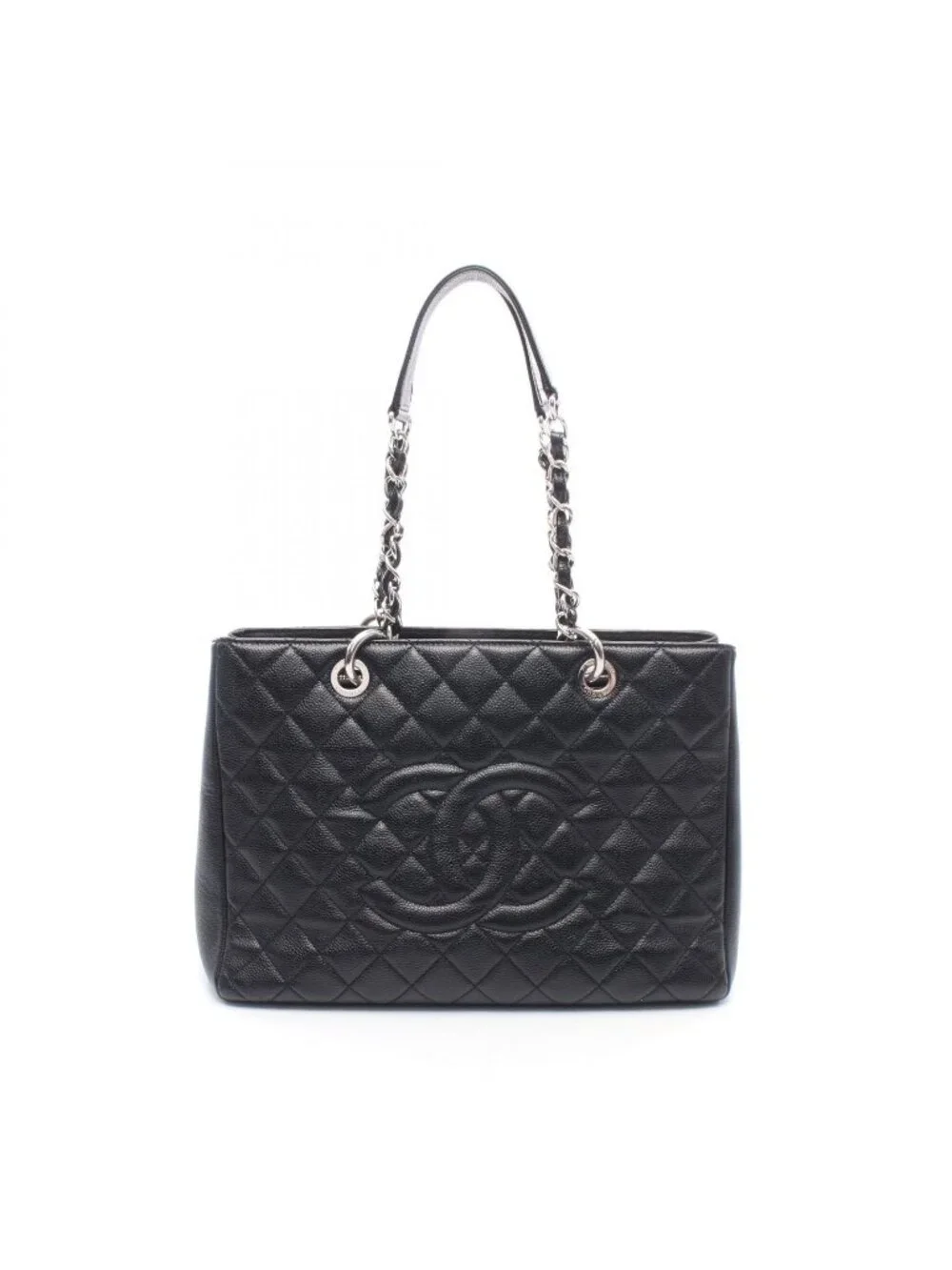 Chanel Tote Bag Quilted Grand Shopping GST Black Caviar Leather Chain